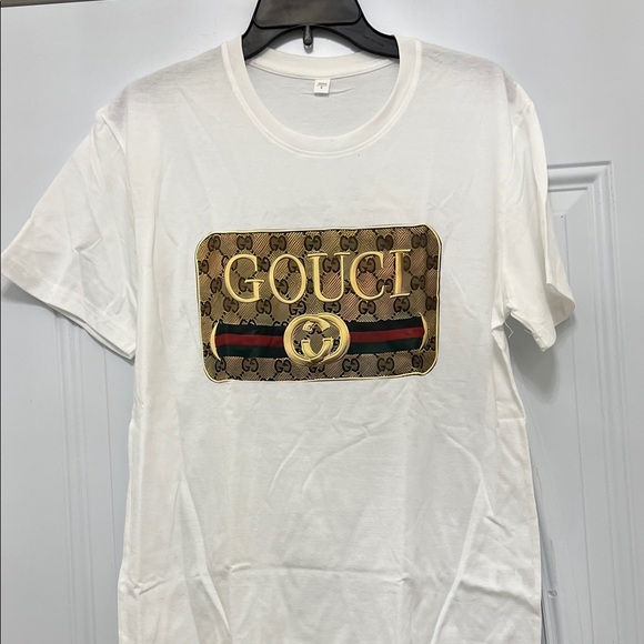 Source Unknown Tops - White Tee with Gold and Brown Graphic inspired by design